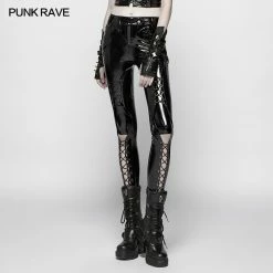 Punk Rave Store Punk Pressure Adhesive Faux Leather Woven Trousers