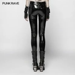 Punk Rave Store Punk Pressure Adhesive Faux Leather Woven Trousers