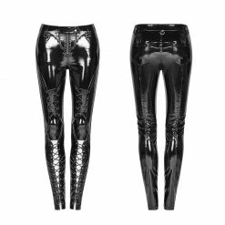Punk Rave Store Punk Pressure Adhesive Faux Leather Woven Trousers