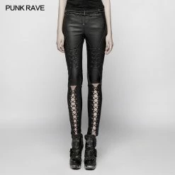 Punk Rave Store Punk Pressure Adhesive Faux Leather Woven Trousers