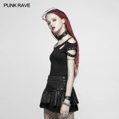Punk Rave Store Daily Punk Short Sleeve T-shirt With Eyelets Decoration