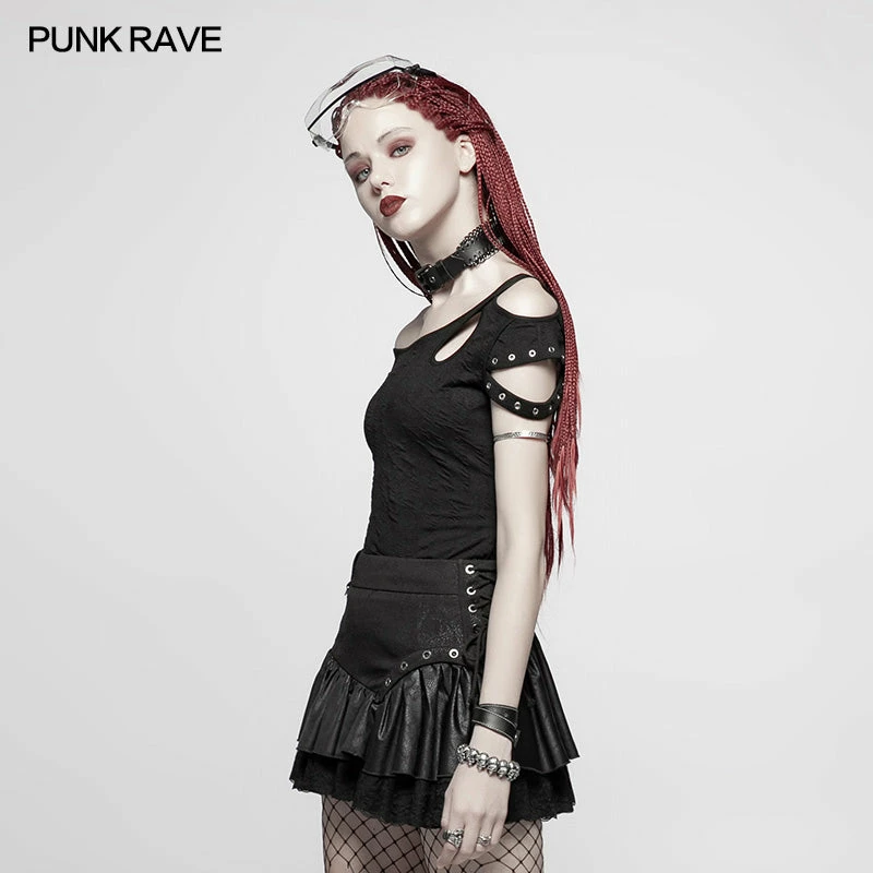 Punk Rave Store Daily Punk Short Sleeve T-shirt With Eyelets Decoration 4 Punk Rave Store Daily Punk Short Sleeve T-shirt With Eyelets Decoration