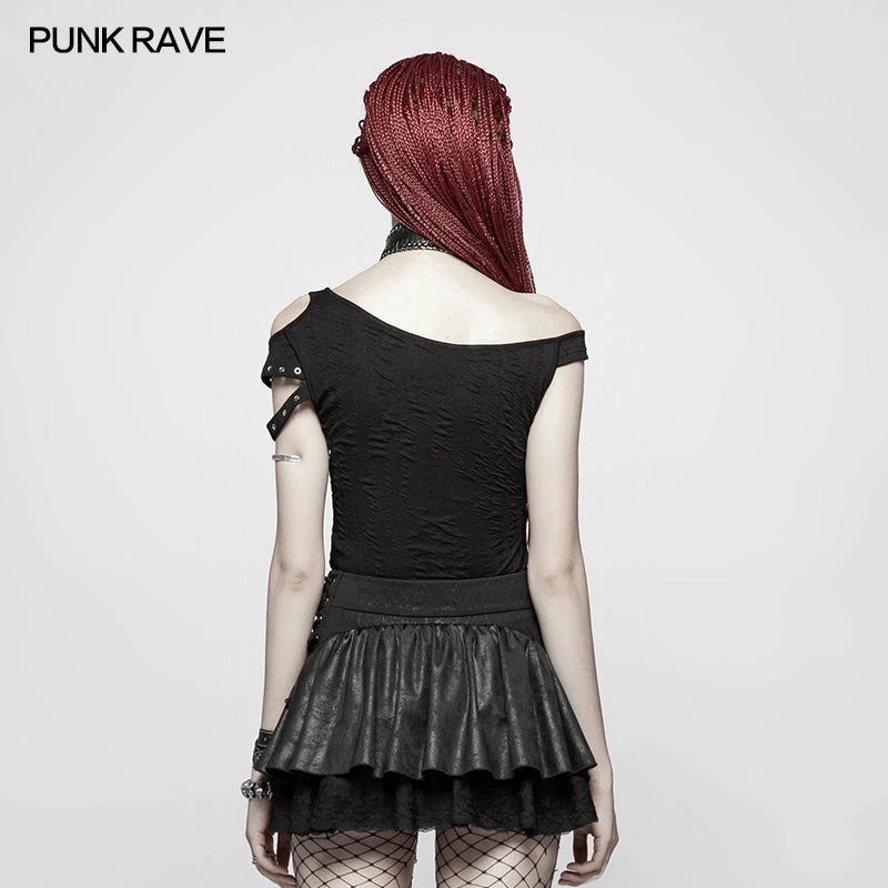 Punk Rave Store Daily Punk Short Sleeve T-shirt With Eyelets Decoration 5 Punk Rave Store Daily Punk Short Sleeve T-shirt With Eyelets Decoration