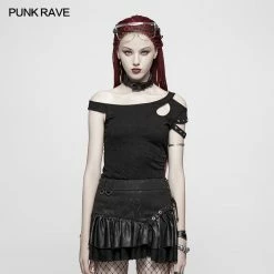 Punk Rave Store Daily Punk Short Sleeve T-shirt With Eyelets Decoration