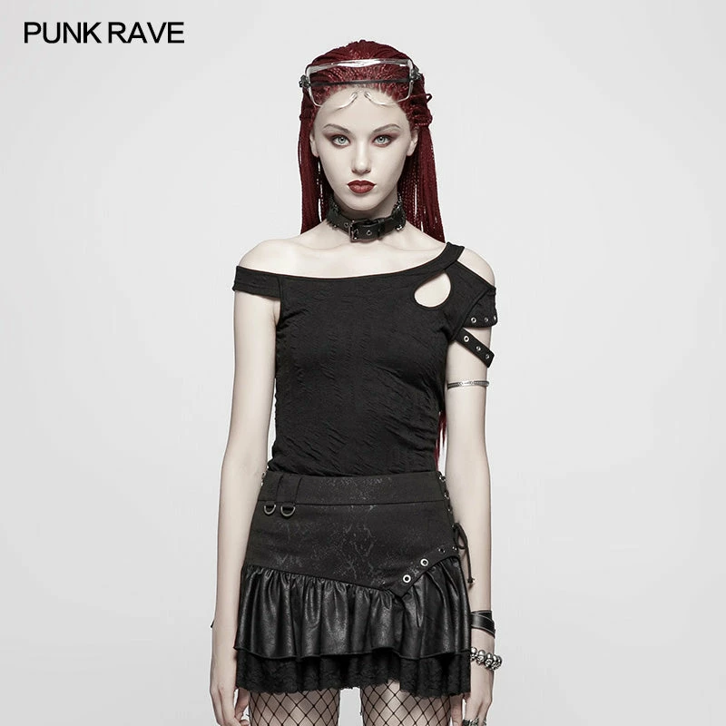 Punk Rave Store Daily Punk Short Sleeve T-shirt With Eyelets Decoration 3 Punk Rave Store Daily Punk Short Sleeve T-shirt With Eyelets Decoration