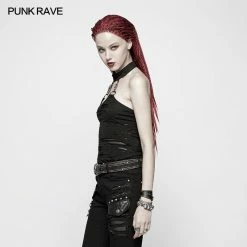 Punk Rave Store Punk Womens Halter Broken Hole Chain Knit Vest