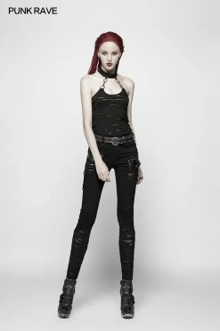 Punk Rave Store Punk Womens Halter Broken Hole Chain Knit Vest