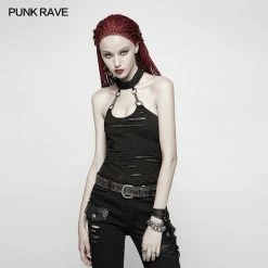Punk Rave Store Punk Womens Halter Broken Hole Chain Knit Vest