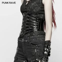 Punk Rave Store PUNK Tight-fitting Bright Patent PU Lace-up Girdle