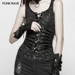 Punk Rave Store PUNK Tight-fitting Bright Patent PU Lace-up Girdle
