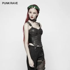 Punk Rave Store Punk PU Tight-fitting Short Corset With Cross Lace-up Back