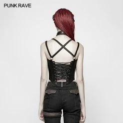 Punk Rave Store Punk PU Tight-fitting Short Corset With Cross Lace-up Back