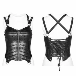 Punk Rave Store Punk PU Tight-fitting Short Corset With Cross Lace-up Back