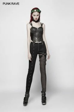 Punk Rave Store Punk PU Tight-fitting Short Corset With Cross Lace-up Back