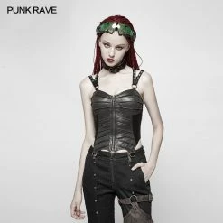 Punk Rave Store Punk PU Tight-fitting Short Corset With Cross Lace-up Back