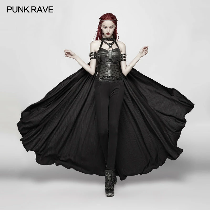 Punk Rave Store Women Punk Cross Long Cape With Chain 3 Punk Rave Store Women Punk Cross Long Cape With Chain