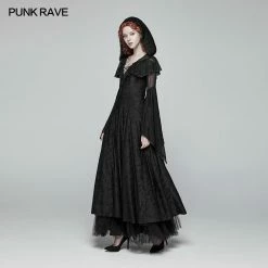 Punk Rave Store Sexy Goth Lace-up V Neck Long Sleeves Long Dress