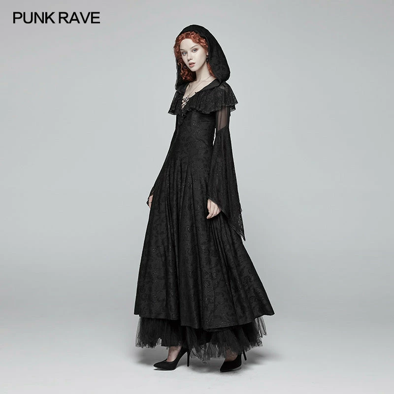 Punk Rave Store Sexy Goth Lace-up V Neck Long Sleeves Long Dress 4 Punk Rave Store Sexy Goth Lace-up V Neck Long Sleeves Long Dress