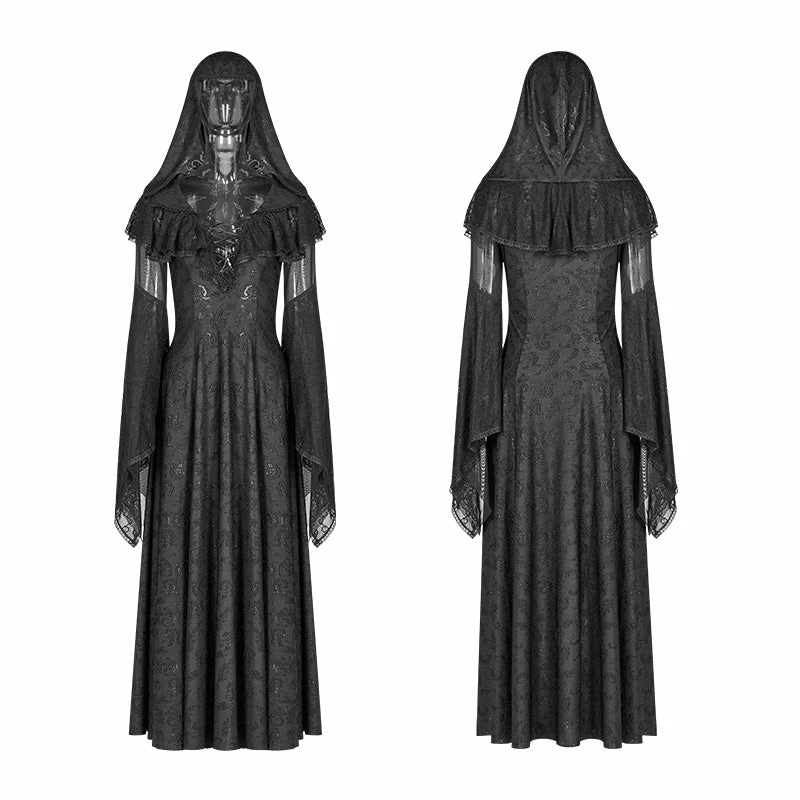 Punk Rave Store Sexy Goth Lace-up V Neck Long Sleeves Long Dress 6 Punk Rave Store Sexy Goth Lace-up V Neck Long Sleeves Long Dress