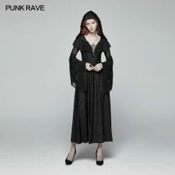 Punk Rave Store Sexy Goth Lace-up V Neck Long Sleeves Long Dress