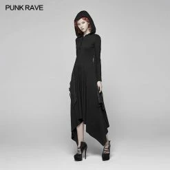 Punk Rave Store Gothic Bat Wing Hooded Long Sleeves Asymmetrical Dress Gothic Vampire