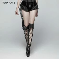 Punk Rave Store Gothic Swallow Tail Dress Shorts With Lace Pleat Streamers