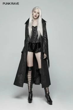 Punk Rave Store Gothic Judge Standing Collar PU Long Coat