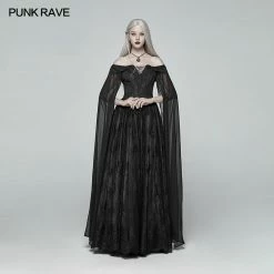 Punk Rave Store Retro And Elegant Dark Gothic Off Shoulder Victoria Long Lace Dress