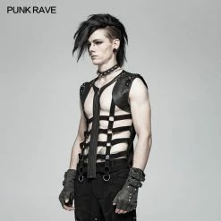 Punk Rave Store Men Punk Personality Skeleton PU Vest