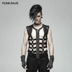 Punk Rave Store Men Punk Personality Skeleton PU Vest
