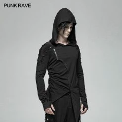 Punk Rave Store Dark Punk Hooded Thin Asymmetry Sweatshirt For Men