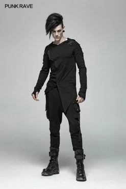 Punk Rave Store Dark Punk Hooded Thin Asymmetry Sweatshirt For Men