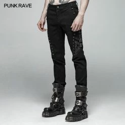 Punk Rave Store Men Punk Water-washed Elastic Trousers