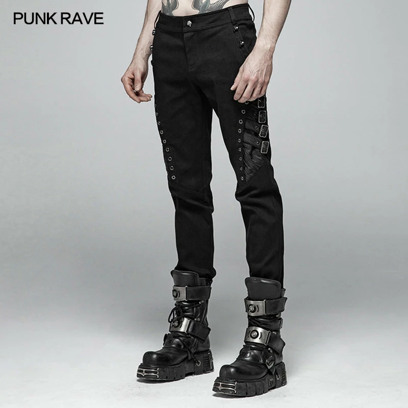Punk Rave Store Men Punk Water-washed Elastic Trousers 4 Punk Rave Store Men Punk Water-washed Elastic Trousers