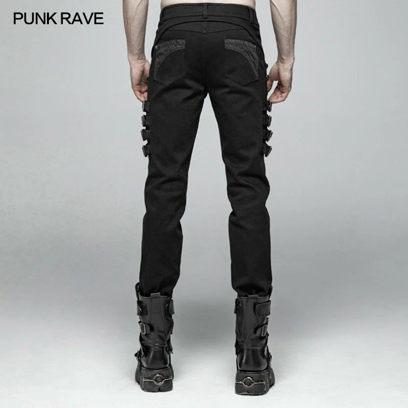 Punk Rave Store Men Punk Water-washed Elastic Trousers 5 Punk Rave Store Men Punk Water-washed Elastic Trousers