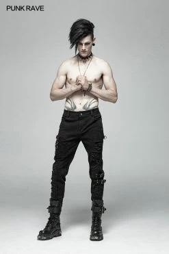 Punk Rave Store Men Punk Vintage Trousers With Detachable Personality Cover