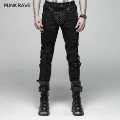 Punk Rave Store Men Punk Vintage Trousers With Detachable Personality Cover