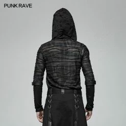 Punk Rave Store Men Punk Dark Printing Long Sleeves Hooded T-shirt Punk Mens T Shirts