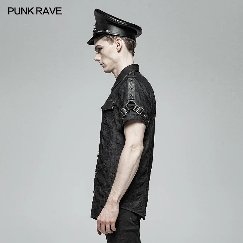 Punk Rave Store Men Punk Simple Short Sleeve Shirt 4 Punk Rave Store Men Punk Simple Short Sleeve Shirt