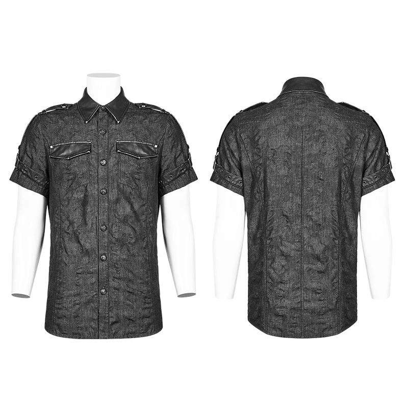 Punk Rave Store Men Punk Simple Short Sleeve Shirt 6 Punk Rave Store Men Punk Simple Short Sleeve Shirt