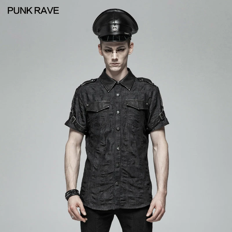 Punk Rave Store Men Punk Simple Short Sleeve Shirt 3 Punk Rave Store Men Punk Simple Short Sleeve Shirt