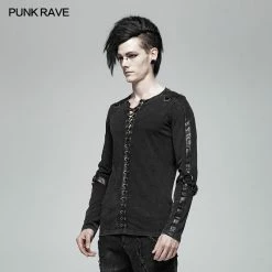Punk Rave Store Steampunk Lace-up Neckline Long Sleeve T Shirt Punk Mens T Shirts