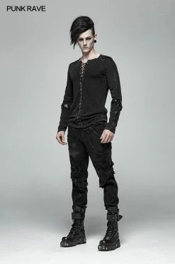 Punk Rave Store Steampunk Lace-up Neckline Long Sleeve T Shirt Punk Mens T Shirts