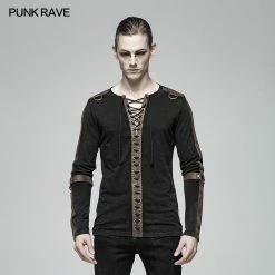 Punk Rave Store Steampunk Lace-up Neckline Long Sleeve T Shirt Punk Mens T Shirts