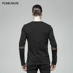 Punk Rave Store Steampunk Lace-up Neckline Long Sleeve T Shirt Punk Mens T Shirts