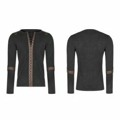 Punk Rave Store Steampunk Lace-up Neckline Long Sleeve T Shirt Punk Mens T Shirts