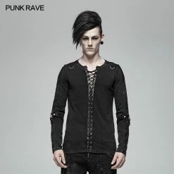Punk Rave Store Steampunk Lace-up Neckline Long Sleeve T Shirt Punk Mens T Shirts