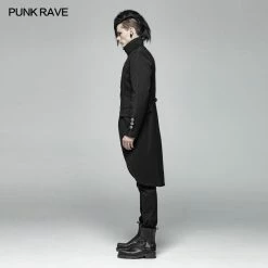 Punk Rave Store Men Gothic Standing Collar Mid-length Coat