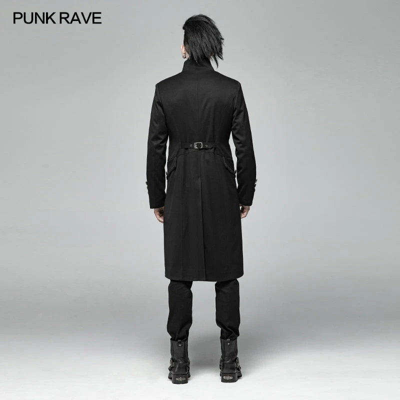 Punk Rave Store Men Gothic Standing Collar Mid-length Coat 5 Punk Rave Store Men Gothic Standing Collar Mid-length Coat