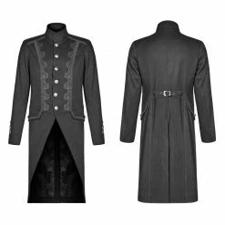 Punk Rave Store Men Gothic Standing Collar Mid-length Coat 11 Punk Rave Store Men Gothic Standing Collar Mid-length Coat
